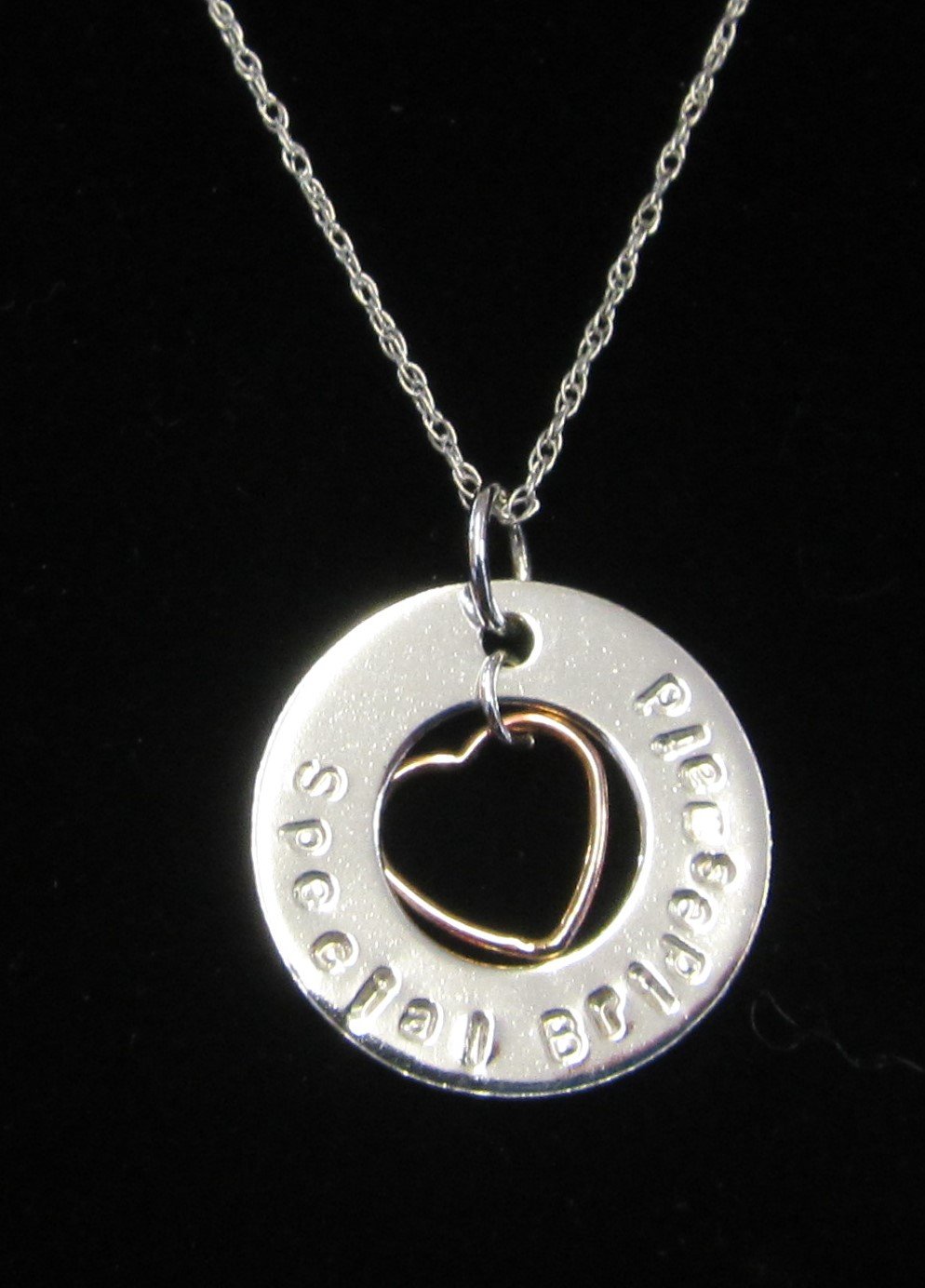 Beautiful handcrafted 925 sterling silver circle and rose gold heart Special Bridesmaid necklace
