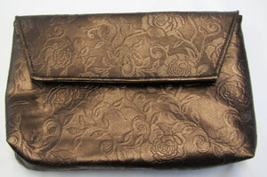 Beautiful handcrafted bronze faux leather floral clutch bag