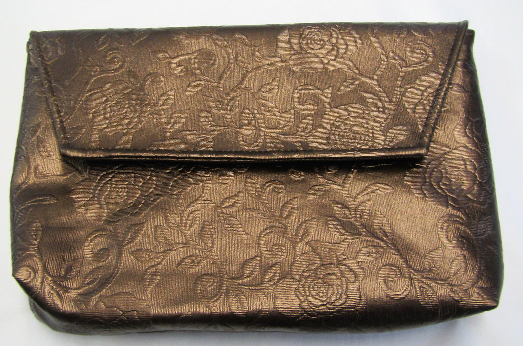Beautiful handcrafted bronze faux leather floral clutch bag