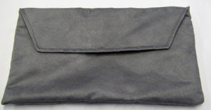 Beautiful handcrafted suede silvery grey clutch bag