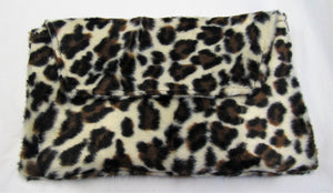 Beautiful handcrafted fury leopard print clutch bag