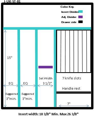 Craftsman Series - Style J Standard Utensil Organizer & Cutlery Storage (J-UK-ST-01)  Drawer Interior Size Range: Width 18 3/8
