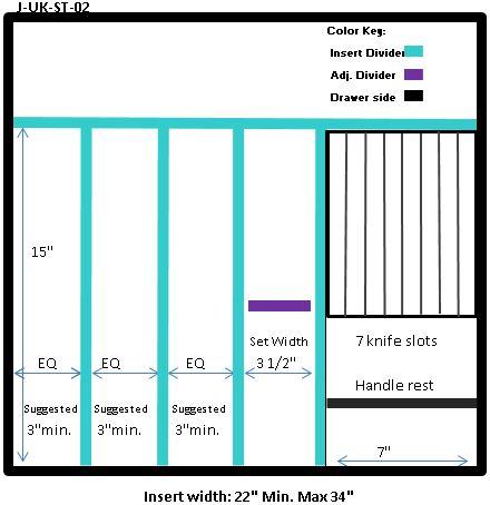 Craftsman Series - Style J Standard Utensil Organizer & Cutlery Storage (J-UK-ST-02)  Drawer Interior Size Range: Width 22