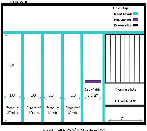 Craftsman Series - Style J Wide Utensil Organizer & Cutlery Storage (J-UK-W-01)  Drawer Interior Size Range: Width 25 5/8