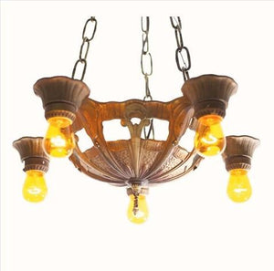 Arts and Crafts Mission Bare Bulb Five Light Fixture