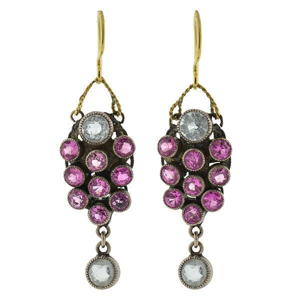 Arts & Crafts Sterling Pink Sapphire & Zircon Earrings