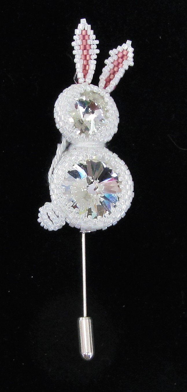 Beautiful handcrafted rabbit pin brooch made with white beads