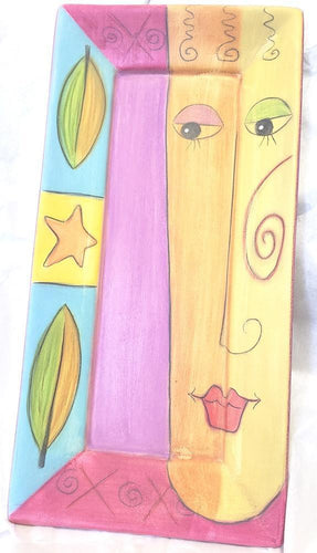 Double Creek Pottery Handcrafted Woman's Face Rectangular Tray