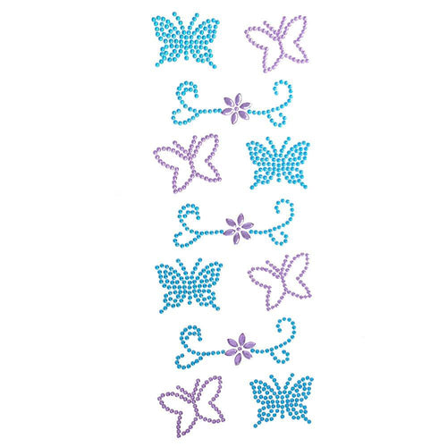 Floral Butterfly Gem Art Craft 3D Stickers, Blue/Lavender, 11-Piece