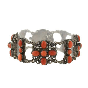 Arts & Crafts Austro-Hungarian Sterling & Oxblood Coral Bracelet