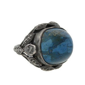 Arts & Crafts Silver Sodalite Stone & Leaf Ring