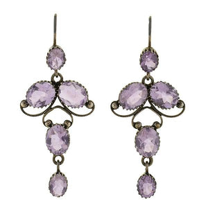 Arts & Crafts Era Sterling & Amethyst Dangling Lavalier Earrings