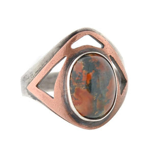 Arts & Crafts Sterling Silver & Copper Agate Ring