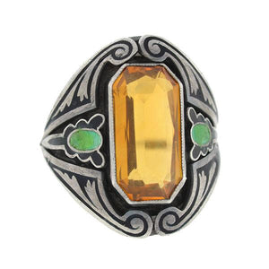 Arts & Crafts Sterling Citrine & Enamel Ring