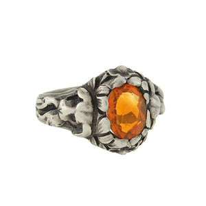 Arts & Crafts Sterling & Citrine Hunting Dog Repousse Ring