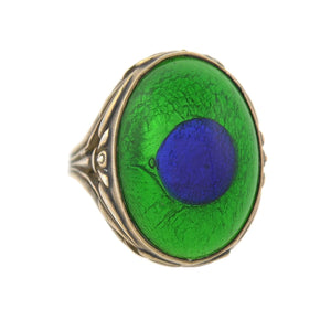 Arts & Crafts Gilded Sterling Glass "Peacock Eye" Ring