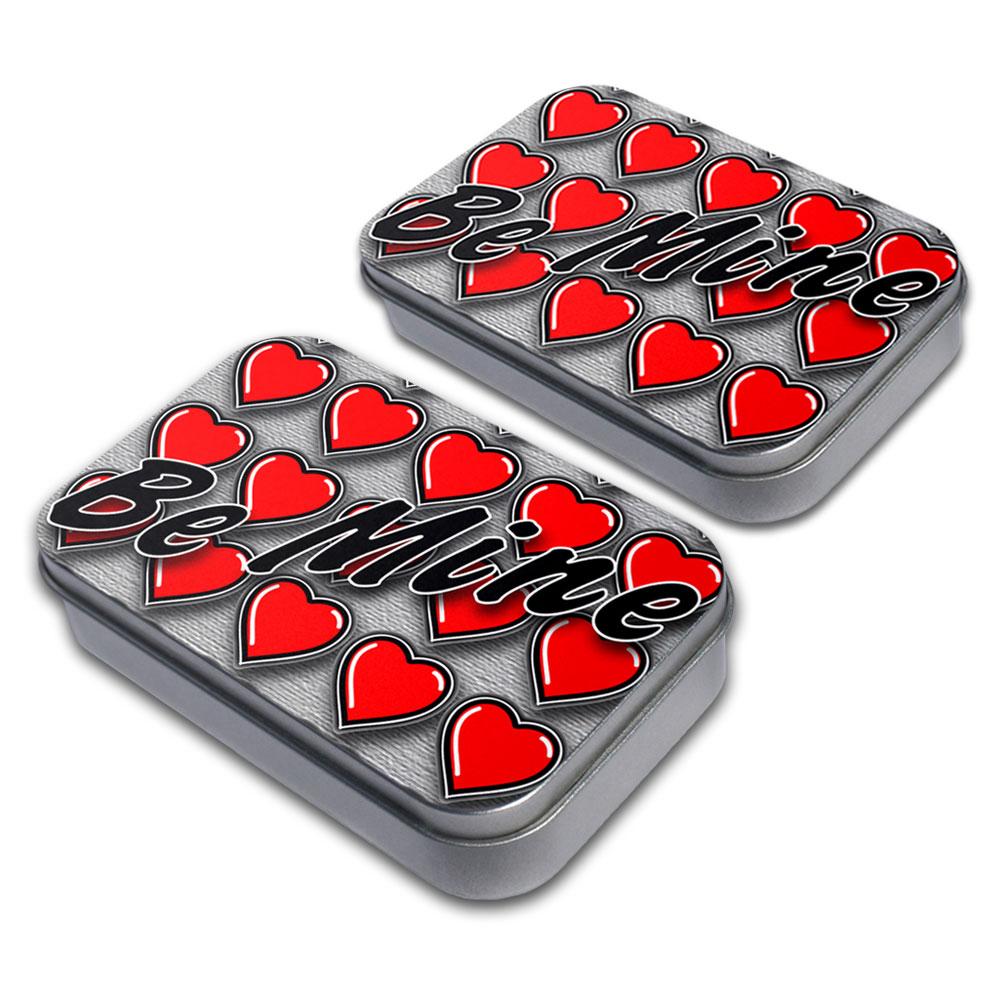 Be Mine with Heart Pattern Decorative Craft Trinket Metal Tin Box Set of 2