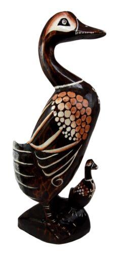 Balinese Wood Handicrafts Waterfront Mother Duck & Duckling Figurine 16.5