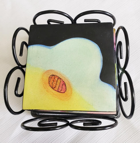 Double Creek Pottery Handcrafted Coasters, Set of 4, Abstract Flowers