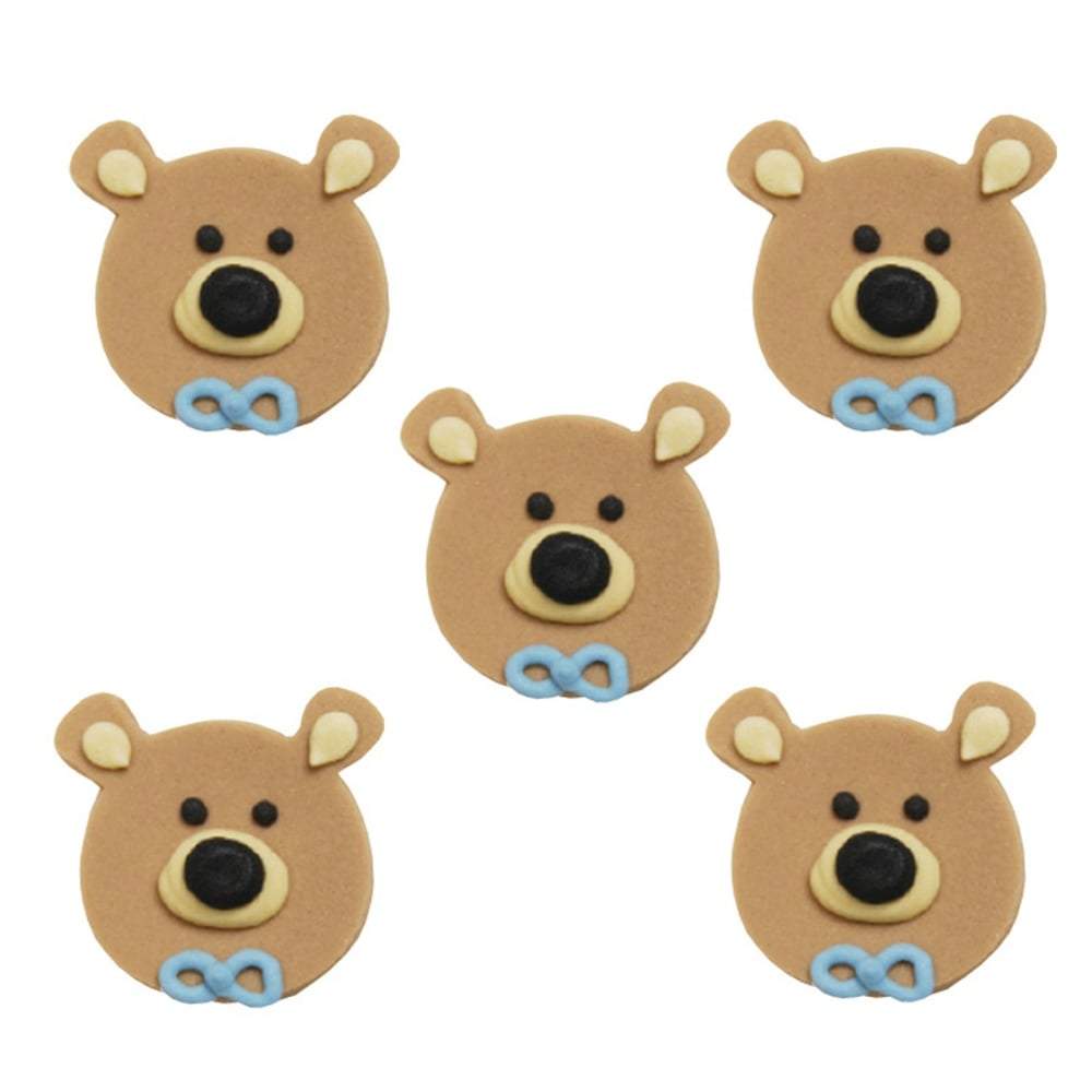 Anniversary House - 5 Teddy Bear Head Sugarcraft Toppers Blue
