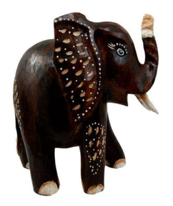 Balinese Wood Handicrafts Safari Jungle Elephant With Trunk Up Figurine 10"H
