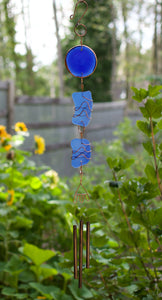 Blue Sea Glass Outdoor Wind Chime Handcrafted
