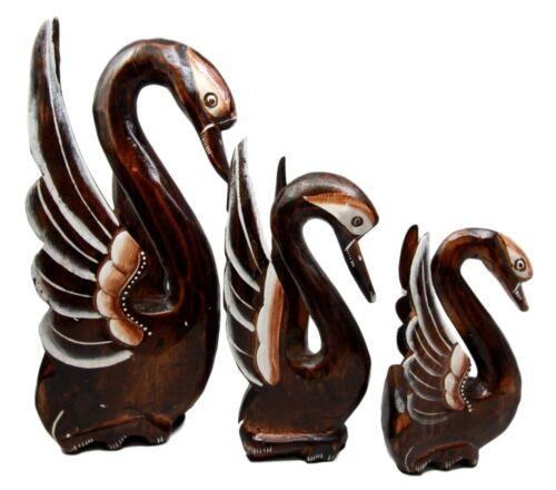 Balinese Wood Handicrafts Graceful Swan Princess Family Set of 3 Figurines 10