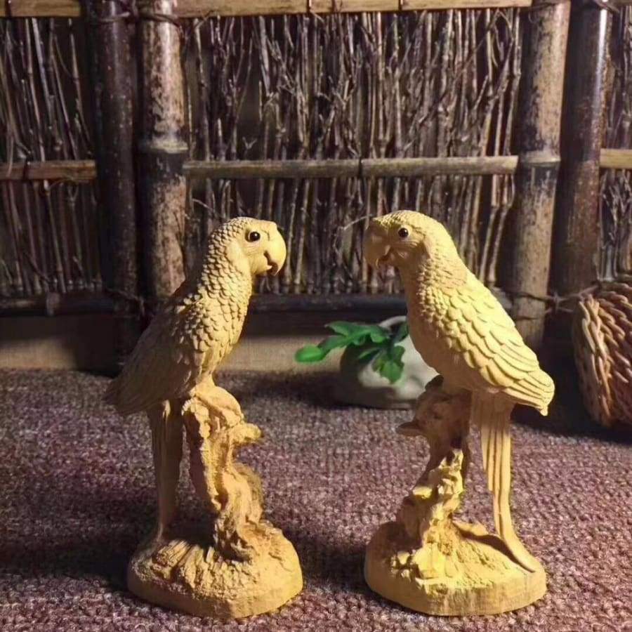 Boxwood Carved Parrot Statue