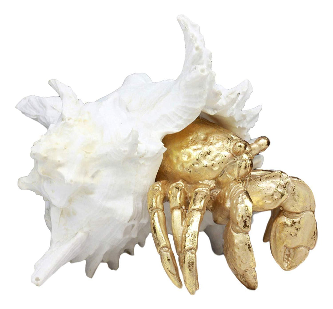 Ebros Large Ocean Sea Golden Conch Shell Hermit Crab Statue 6.75