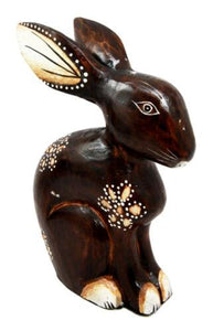 Balinese Wood Handicrafts Adorable Bunny Rabbit With Floral Tattoo Figurine 8"H