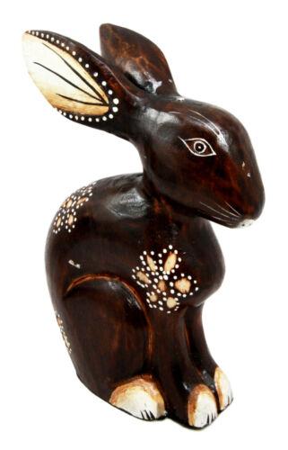 Balinese Wood Handicrafts Adorable Bunny Rabbit With Floral Tattoo Figurine 8