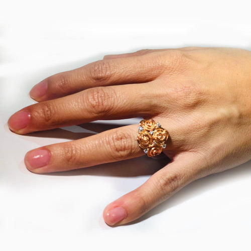 Crafted Sterling Silver and Rose Gold Plated Ring with Cubic Zirconias
