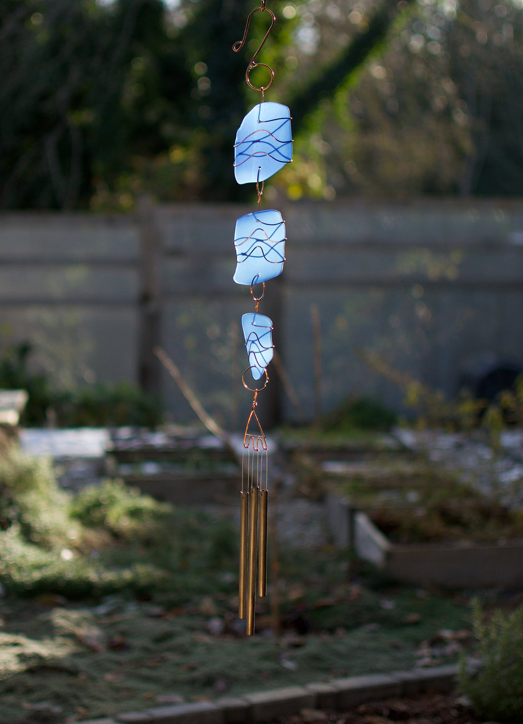 Cobalt Blue Glass Outdoor Wind Chime Handcrafted