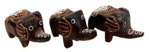 Balinese Wood Handicrafts Tail To Tail Elephant Miniature Figurines Set 2.75"L