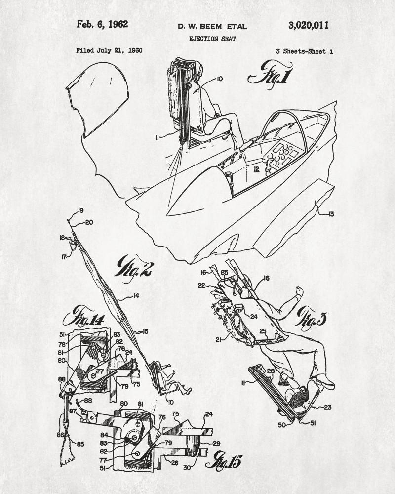 Ejection Seat Patent Print Aircraft Blueprint Pilot Poster