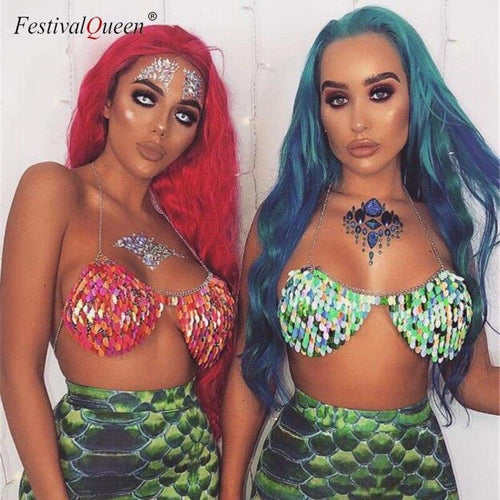 FestivalQueen Boho Sexy Handcrafted Chest Cover Up Top Fashion Exaggerated Fish Scale Sequin Party Club Crop Tops