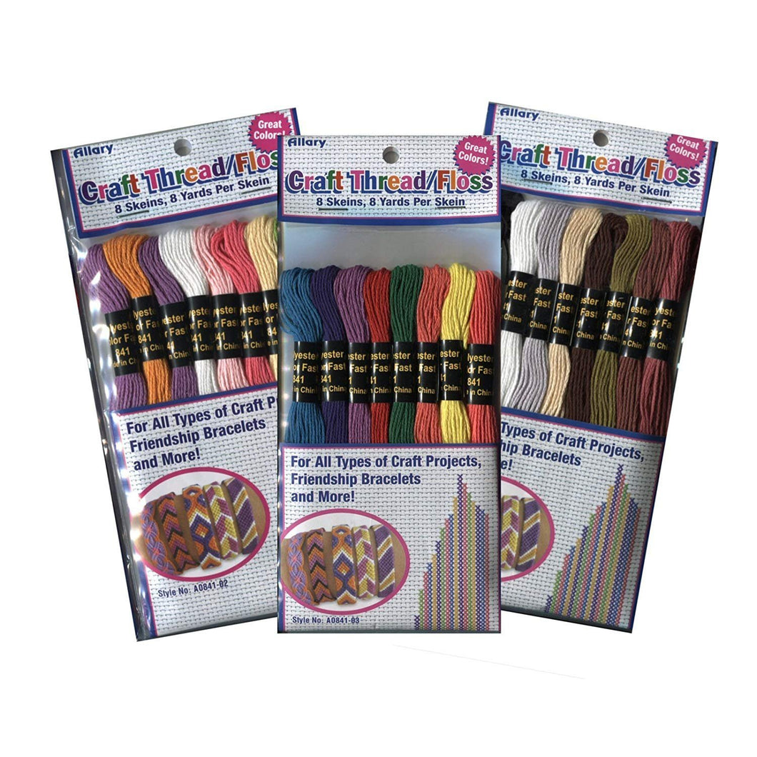 Embroidery and Craft Floss Bundle - Primary, Pastel, Natural Colors, 24 Skeins, 8 Yards Each