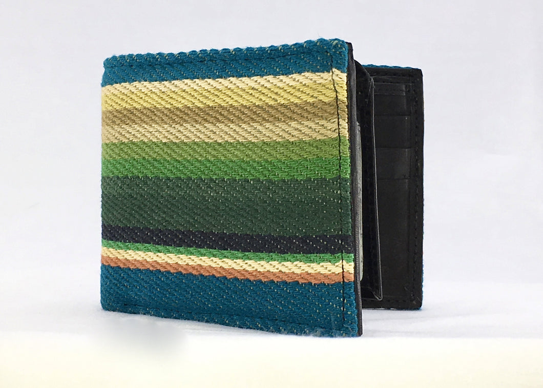 Blue and green sarape handcrafted billfold style wallet