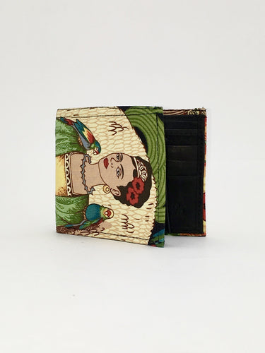 Frida and parrot print handcrafted billfold wallet
