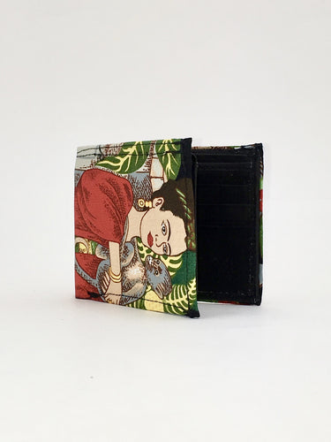 Frida and monkey print handcrafted billfold wallet