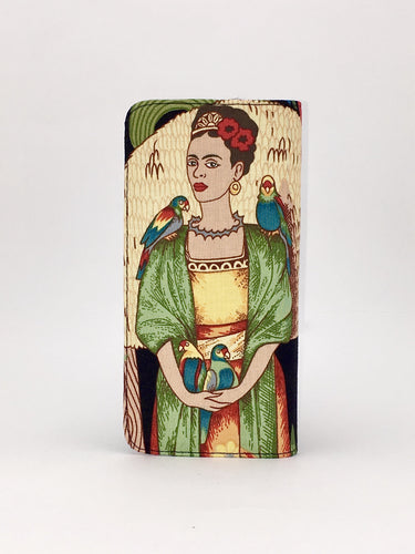Frida Kahlo and parrot print handcrafted checkbook wallet