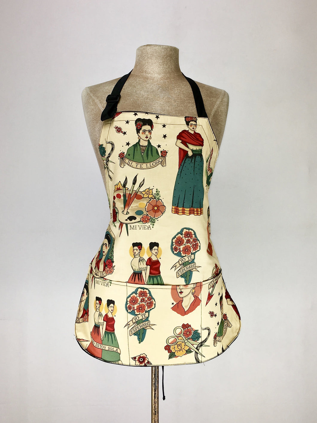 Frida Kahlo inspired print handcrafted double sided apron