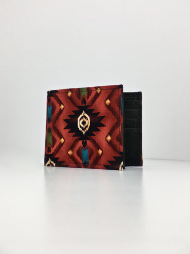 Geometric Native American red print handcrafted billfold wallet