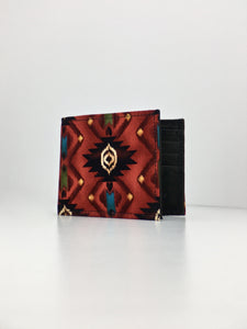 Geometric Native American red print handcrafted billfold wallet