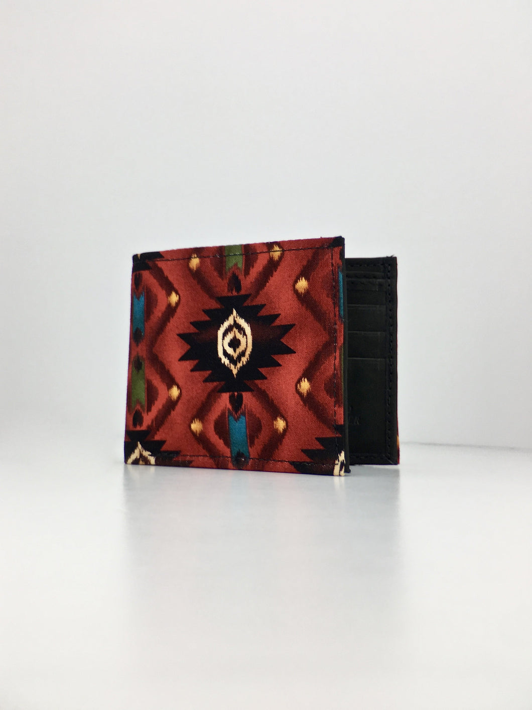 Geometric Native American red print handcrafted billfold wallet