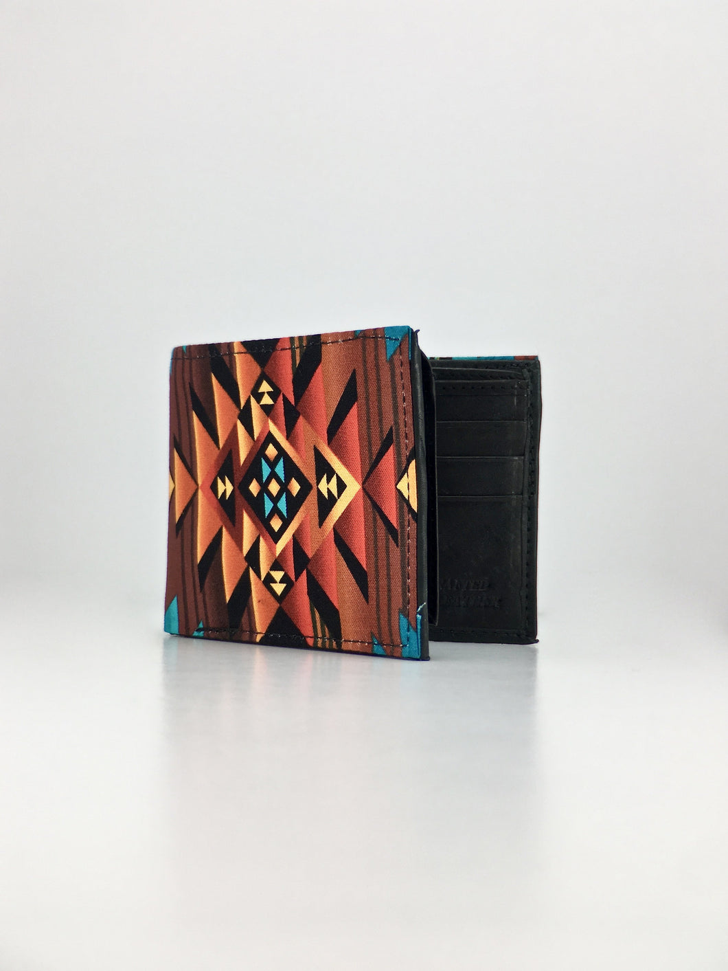 Fire water geometric Native American print handcrafted billfold wallet