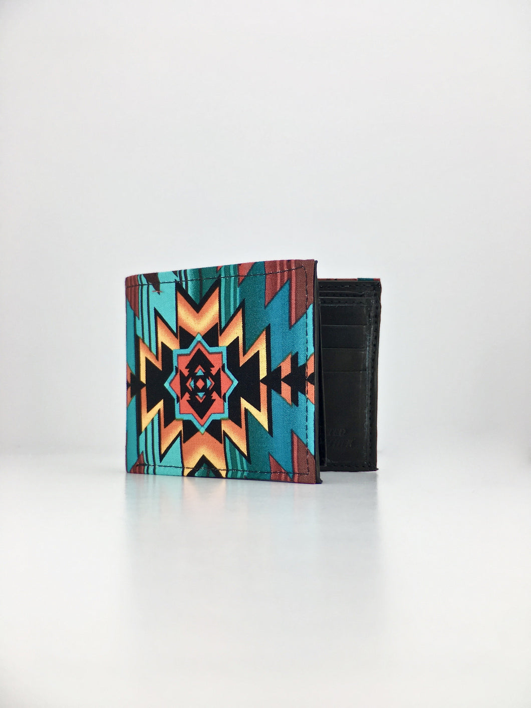 Fire water 2 geometric Native American print handcrafted billfold wallet