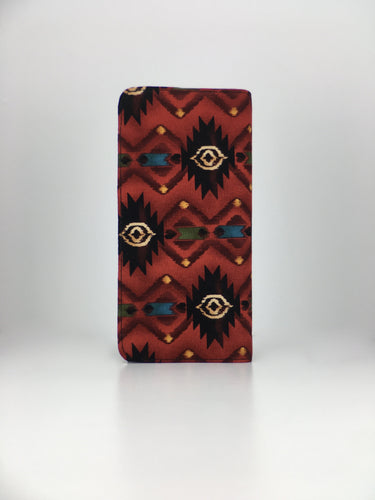 Geometric Native American red print handcrafted checkbook wallet