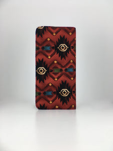 Geometric Native American red print handcrafted checkbook wallet