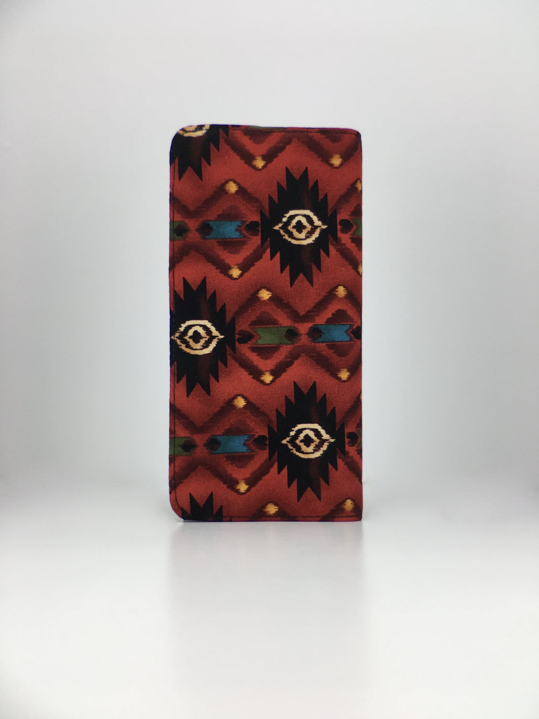 Geometric Native American red print handcrafted checkbook wallet
